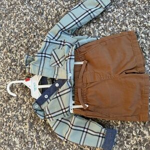 Plaid Shirt and Brown Shorts Set 6-9months baby